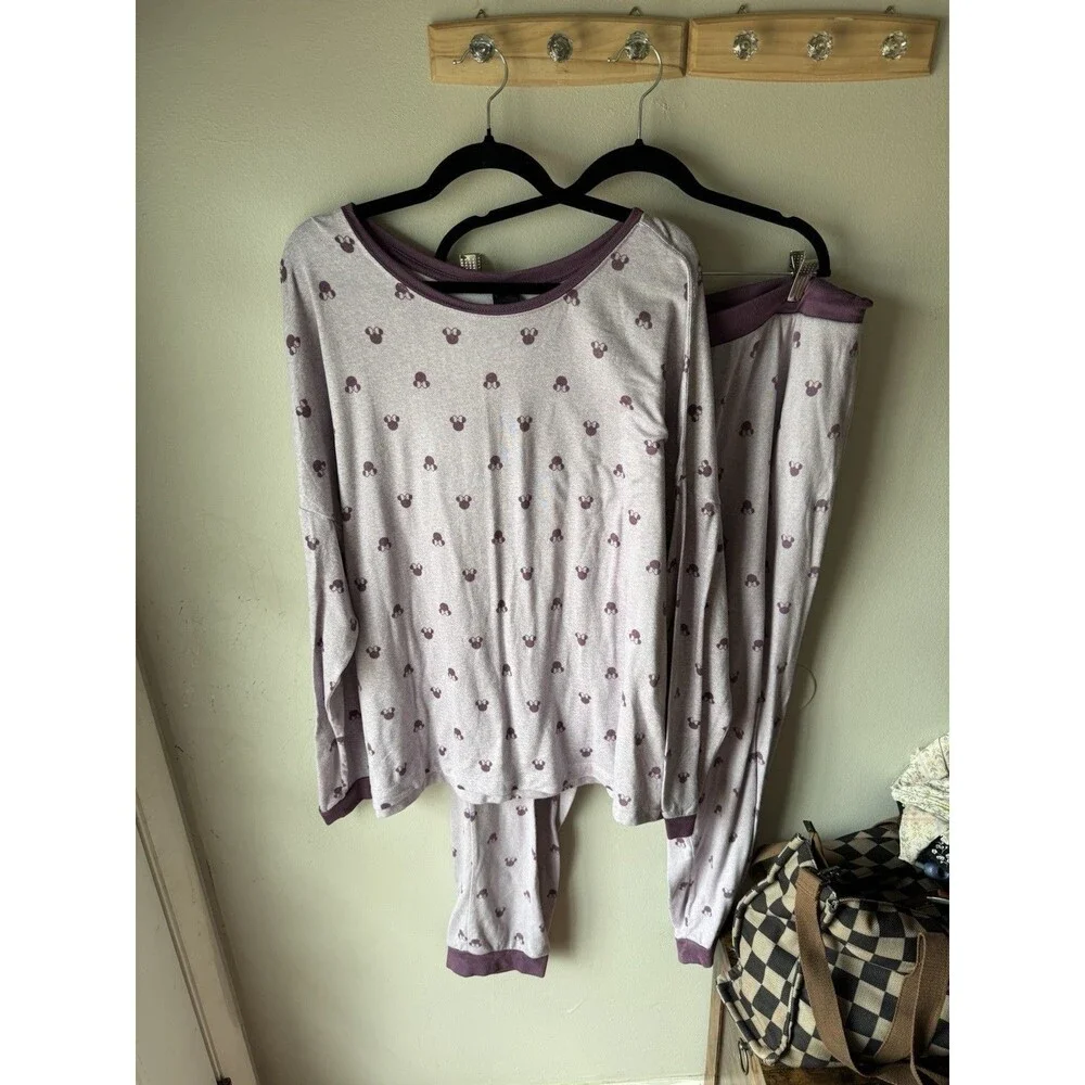 Disney Minnie Mouse Lavender Bow Pajama Set Soft Knit 2-Piece Loungewear 2XL